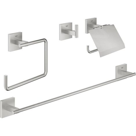 Grohe QuickFix Start Cube - Set d'accessoires de salle de bain 4 en 1, supersteel 41115DC0