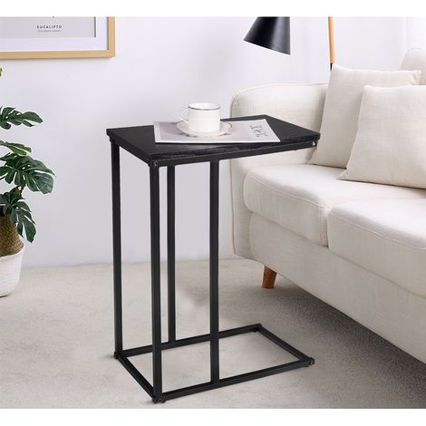 Woltu – Table basse en métal et bois – Dimensions 45x25x63.5 cm – Plateau en MDF et pieds en bois – Noir pour salon ou chambre