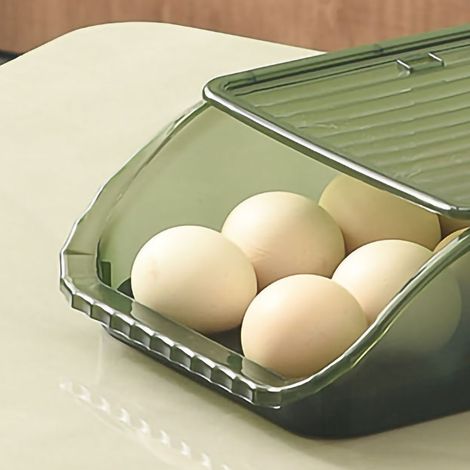 Boîte à œufs à roulettes, boîte de rangement pour aliments au réfrigérateur, plateau à œufs à remplissage automatique, rouleur à œufs, boîte de rangement à œufs coulissante, boîte à œufs verte à roule (1/5)