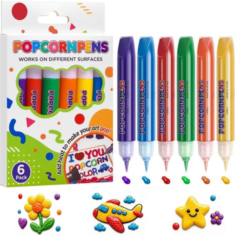 Feutres pop-corn gonflants à la chaleur, 6 couleurs vives pour enfants, loisirs créatifs (1/5)