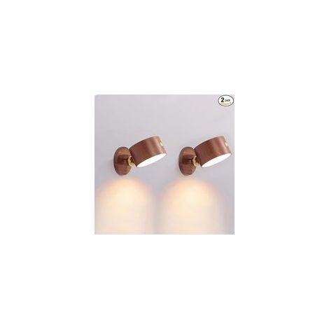Set aus 2 Wand- und Nachttischlampen aus Sapele-Holz – Wiederaufladbare Magnetlampen mit 360°-Dimmfunktion, ideal für Flure und Ankleidezimmer (kabellos, keine Verkabelung erforderlich). – Crezuo