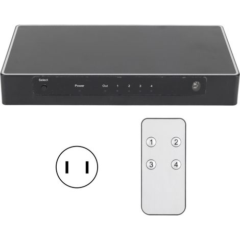 4K-HDMI-Umschalter mit 4 Eingängen und 1 Ausgang, 60 Hz, 6 Gbit/s – Multimedia-Konverter für hohe Auflösung – Netzteil 100–240 V, US-Stecker (1/5)