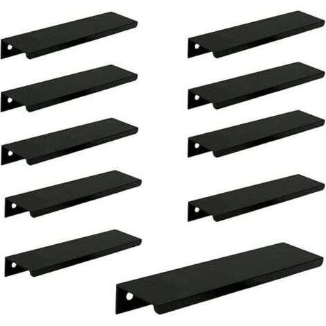 Pair Lntyq Lot de 10 Poignée Noir Poignée de Meuble Noir- Poignée Invisible Poignee de Meuble Cuisine Noir Poignée Meuble Noir Mat en Alliage d'Aluminium Entraxe 128mm (1/5)