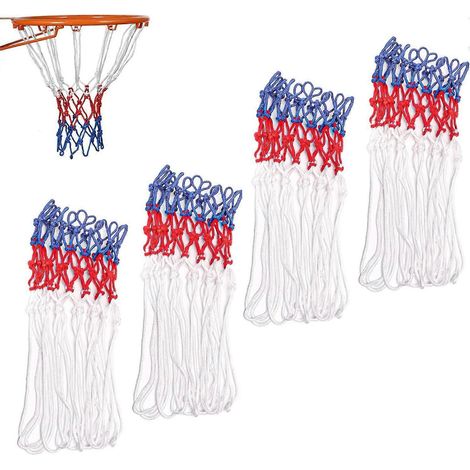 Lot de 4 paniers de netball tressés multicolores, filet de netball pour intérieur ou extérieur, tricolore, solide et durable, compatible avec tous les paniers de basket. (1/5)