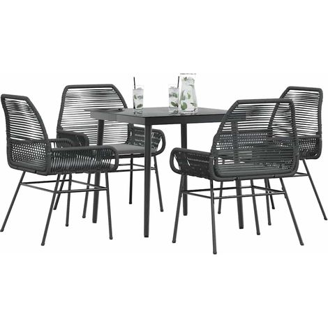 vidaXL 5 Piece Garden Dining Set with Cushions Black Poly Rattan Glass (1/5)