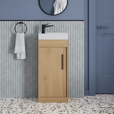 Signature Helsinki Floor Standing 1-Door Vanity Unit with Basin 410 Wide - Seville Oak