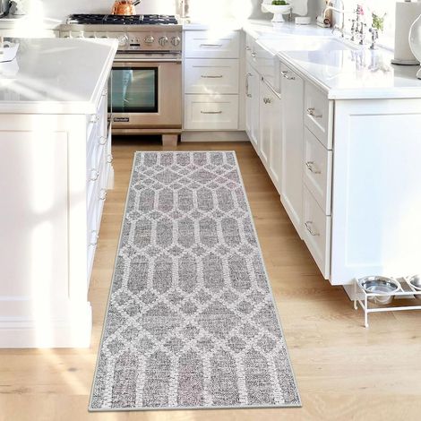 Tapis de Cuisine antidérapant Lavable Moquette Long Doux Gris Tapis Cuisine Devant evier pour Chambre à Coucher couloirs Salon Cuisine (Gris bohème, 60 x 300 cm) (1/5)