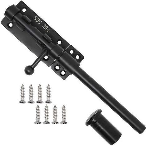 Verrou de portail coulissant robuste avec cadenas (Noir, 25 cm) - Loquet de grille métallique renforcé, fixation pour clôture extérieure, 1 pièce (1/5)