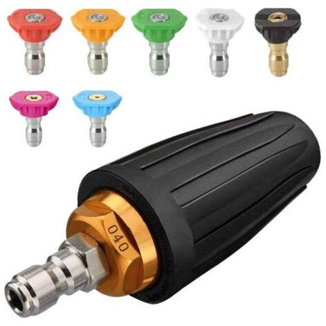 Buse turbo pour nettoyeur haute pression, buse rotative et 7 pointes, raccord rapide 1/4', 4000 Psi, Noir, (406689), kit jet pour nettoyeur haute pression, rotabuse haute pression - (1/5)