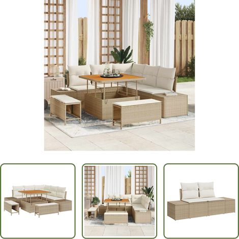 Poly Rattan - Gartensofa-set mit Kissen mit Speicher 8 pcs Beige Poly Rattan (1/5)