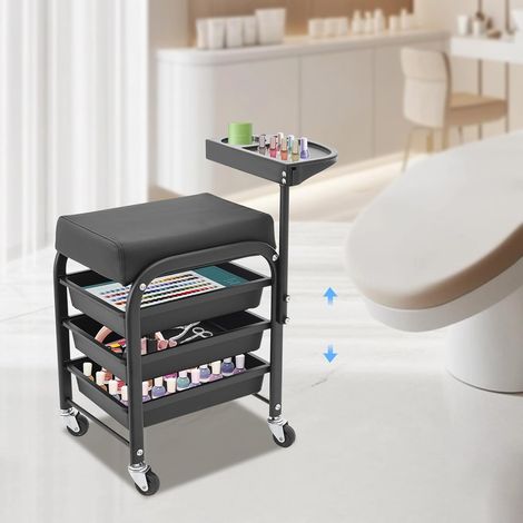 Maniküre und Pediküreset,Fußpflege-Ständer mit Pediküre-Stuhl, 3 Schubladen und drehbare Oberfläche für zu Hause und Salon - Schwarz 38 x 32 x 65 cm (1/5)