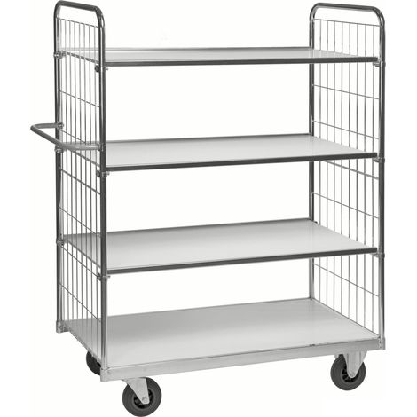 Kongamek Bordwagen verzinkt mit 4 laminierten Böden 1200x600mm vergitterte Stirnwände ohne Bremse