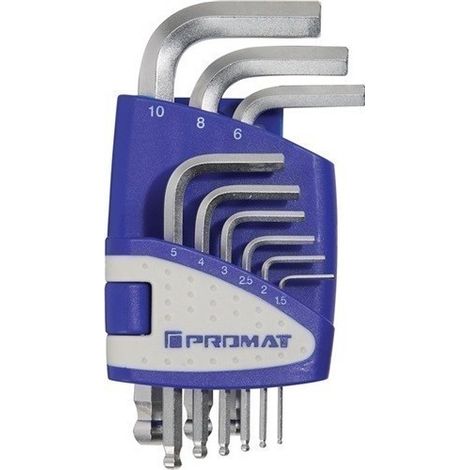 Llave Allen Hexag. 1,5-10Mm Corta Bola Croma Pet 9Pz Promat