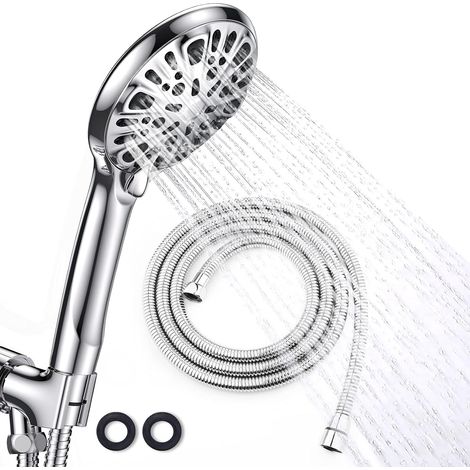 Douchette Pommeau de Douche 9 Modes et Tuyau de 2 Mètres - Douchettes de Salle de Bain Pommeau de Douche Economie Deau et Flexible / à Faible Pression d'eau / Chrome (1/5)