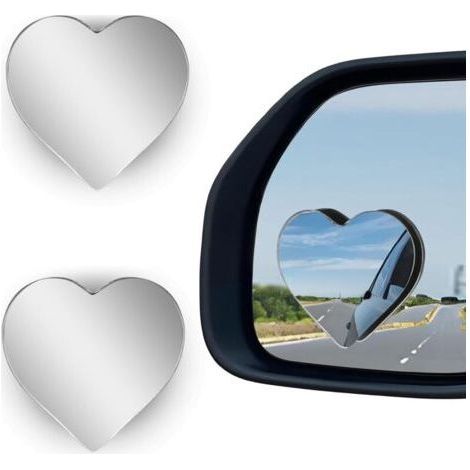 Juego de 2 espejos retrovisores con forma de corazón para puntos ciegos, ajustables, gran angular, convexos, extraíbles, mayor seguridad, montaje universal, accesorios para coche. (1/4)