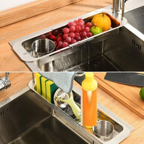 Égouttoir en Acier Inoxydable Porte-Éponge Extensible pour Évier de Cuisine Séchoir à Vaisselle pour Comptoir de Cuisine A (1/5)
