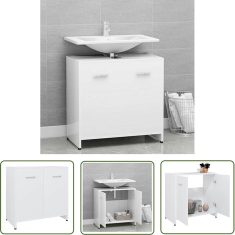The Living Store Armoire de salle de bain Blanc 60x33x61 cm Bois d'ingénierie - Meuble De Salle De Bain - Armoire De Salle De Bain - Rangement Salle De Bain - Meuble Blanc - Armoire Blanche (1/5)