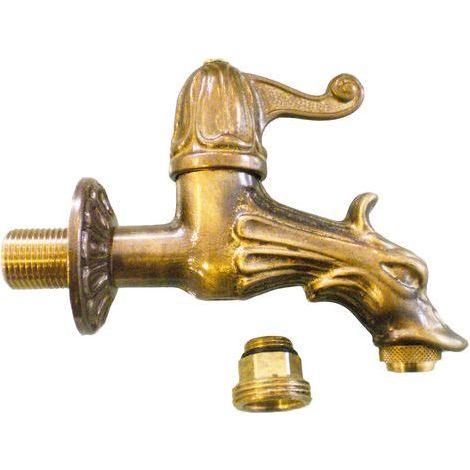 Fonderia Bongiovanni – Robinet en laiton bruni avec raccord 1/2" – Brise-jet intégré – Pour fontaine de jardin – Projection 12 cm