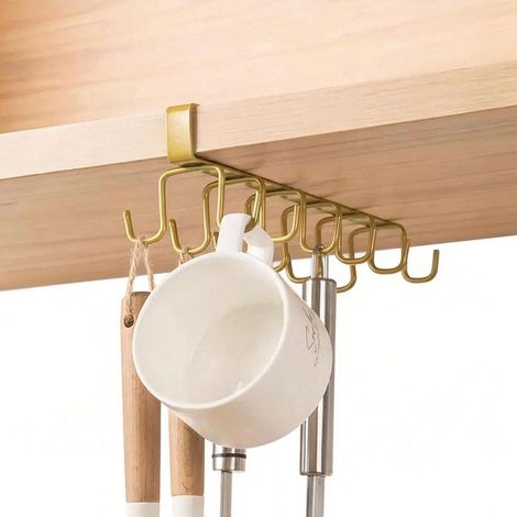 Scolapiatti multifunzionale dorato a 12 ganci, salvaspazio, ventilato e asciutto, ideale per elettrodomestici e utensili da cucina (confezione da 2) (1/5)