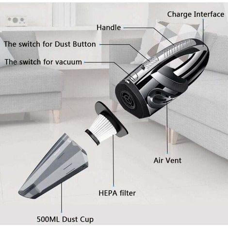 Leistungsstarker, kabelloser 120-W-Handstaubsauger mit 2200-mAh-Akku, Nass- und Trockenfunktion, waschbarem HEPA-Filter und 5 Düsen. Wiederaufladbar für Zuhause, Tisch, Büro und Auto. (1/4)