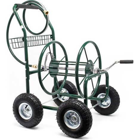 Wiltec Schlauchwagen ohne Schlauch, Schlauchaufroller für 5/8" (16 mm) Gartenschlauch bis 76 m, mit Reifen Ø 25cm Gartenschlauchwagen, Gartenschlauchtrommel