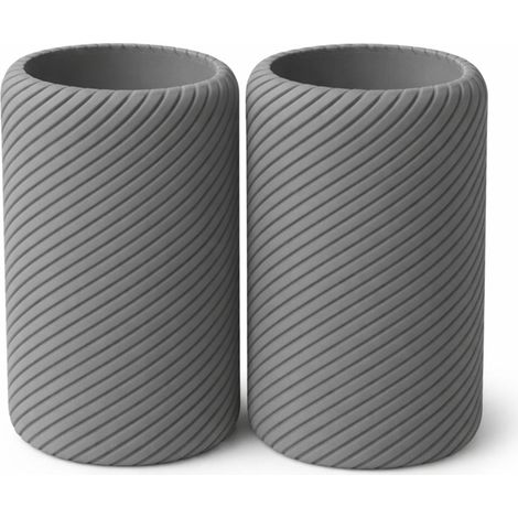 Porte-bougies chauffe-plat gris, lot de 2, en japonisant rainuré (1/3)