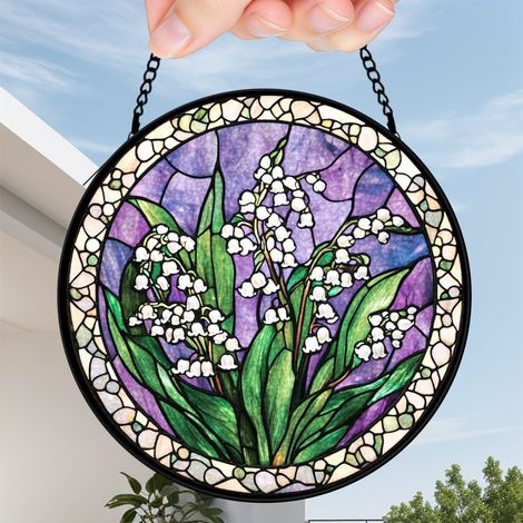 30 cmAttrape-soleil en vitrail fleurs sauvages oiseaux papillons, décoration murale maison, cadeau femme (1/5)