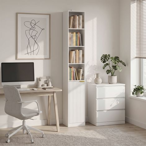 Bibliothèque Étagère 6 Niveaux, 30 x 24 x 182 cm, Rangement Placard, Étagère Réglable, Blanc (1/5)