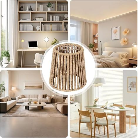 Set of 4 Paper Rope Lampshades, Rattan Lampshades, Bohemian Lampshades, Replacement Lanterns, for Floor Lamps, Table Lamps and Pendants, 14 x 14 cm (1/5)