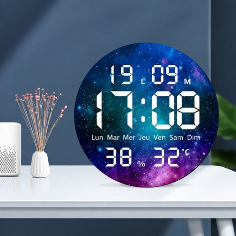 Horloge murale numérique LED ronde moderne modèle JG1003-1 diamètre 243 mm affichage date température salon chambre – 48 × 31 × 46 cm – Livraison gratuite