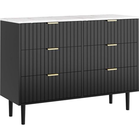 Kommode 100cm mit 6 Schubladen, Marmoroptik, Schwarz, Schlafzimmer & Wohnzimmer (1/5)