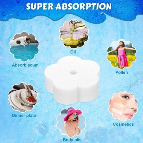 40 Pièces Éponge Absorbant l'Huile Éponge Absorbant l'Huile Mousse Crémeuse en Forme de Fleur pour Utilisation dans Bain à Remous, Spa et Piscine (1/4)