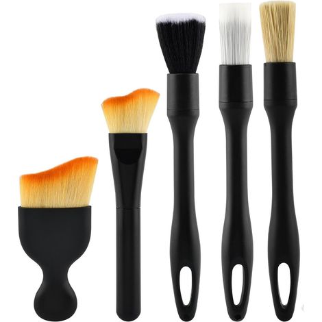 Ensemble de 5 Brosses de Détail Auto, Nettoyage Intérieur et Extérieur Voiture, Brosses Douces pour Tableau de Bord, Aérations, Jantes et Pneus (1/5)