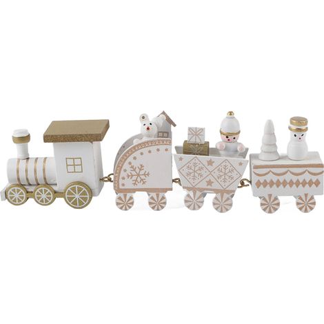 Mini Train de noël en bois pour enfants, jouet de décoration pour la maison, bricolage, cadeau blanc. (1/5)