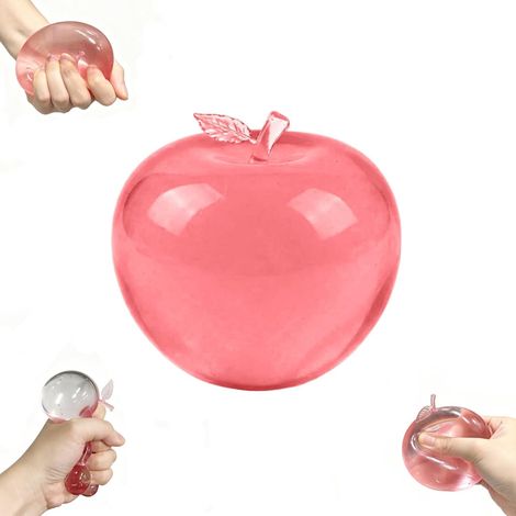 Balle anti-stress en forme de pomme rose, à rebond lent, transparente, à presser, pour soulager l'anxiété. Jouet sensoriel doux à pincer. (1/5)