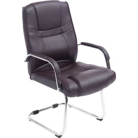 Poltrona da ufficio senza ruote braccioli sedia visitatore portata massima 180 kg in struttura metallica PVC marrone 100003248