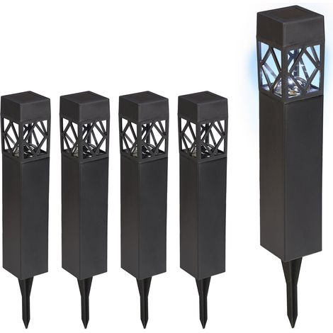 Relaxdays Lampe solaire pour extérieur, en set de 5, étanche, détecteur crépusculaire, LED, HLP : 41 x 6 x 6 cm, noire