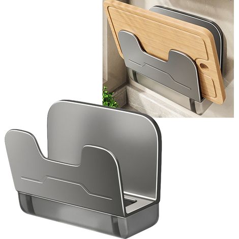 Porte-couvercles mural de cuisine, organisateur de couvercles de casseroles, support pour planches à découper, crochet de rangement en aluminium avec égouttoir. (1/5)