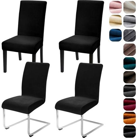 Juego de 4 fundas elásticas de terciopelo para sillas, para cocina, restaurante, hotel, banquetes, bodas, color negro. (1/4)