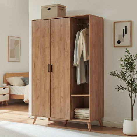 Armario Norg 2 puertas 2 barras 5 compartimentos 191x120x52 cm Efecto roble [en.casa] (1/5)
