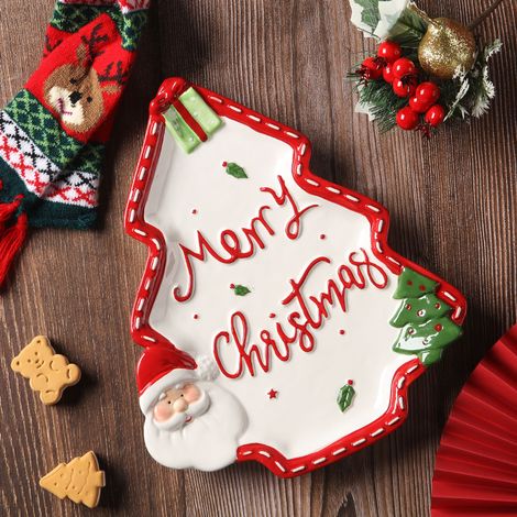 Handbemalter 3D-Keramikteller in Form eines Weihnachtsbaums, Frühstücksteller, Dessertteller, Weihnachtsgeschirr (1/2)