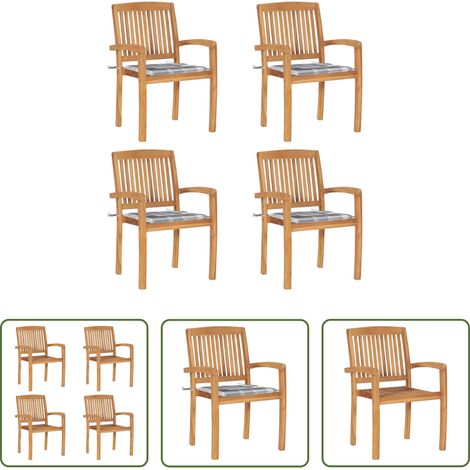 Holzstühle -  Stapelbare Gartenstühle mit Kissen 4 Stk. Massivholz Teak (1/5)