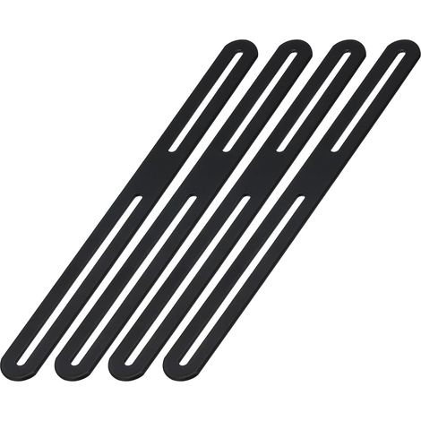 Adjustable flat reinforcement plate with screws for repairing furniture fasteners, black, 375 mm, 4-piece pack.