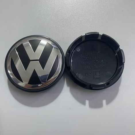 Cache moyeu roue Volkswagen 56 mm avec emblème VW centre jante bombé noir, logo Wolfsburg compatible Golf, Passat, Touran, 4 pièces (1/2)