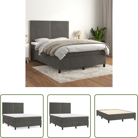 vidaXL Taschenfederkern - Boxspringbett mit Matratze Dunkelgrau 140x200 cm Samt (1/5)