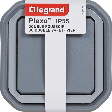 Legrand - Double interrupteur/Va-et-vient ou poussoir Plexo complet encastré - Gris