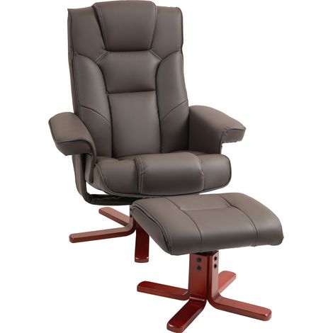 Faux Lear Manual Recliner and Footstool Set - Brown (1/5)
