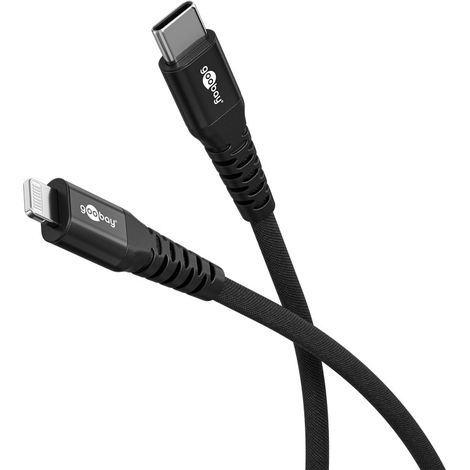 Cavo tessile Lightning a USB-C™ supermorbido con connettori in metallo, 3 m, nero, certificato MFi, cavo di ricarica e sincronizzazione elegante ed extra-robusto per Apple iPhone/iPad (nero). Lunghezz (1/5)