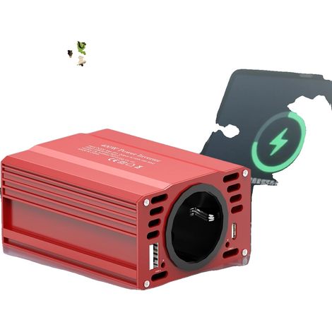 Inversor de corriente para coche, CC 12V a CA 220V, pantalla inteligente, 12V 400W - ROJO (1/2)