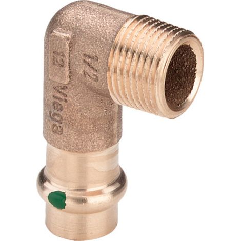 Codo de bronce para prensar de 90° - Macho - rosca M15 - 15x21